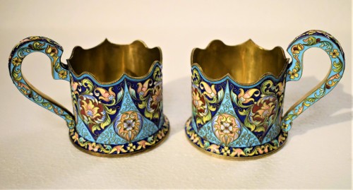 6 tea cups, Golden Silver and enamels,  Moskow 1908 - Art nouveau